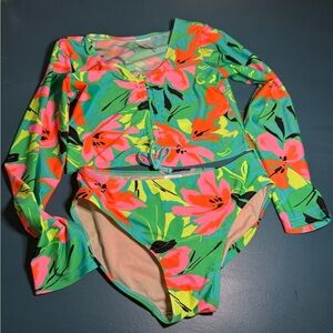 Art Class Two Piece Floral Rashguard Swimwear